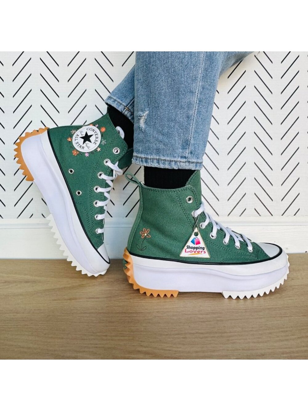 ⭐Converse Run Star Hike Hi Platform 9.5 Women Shoes Floral Green Sneaker A11562C